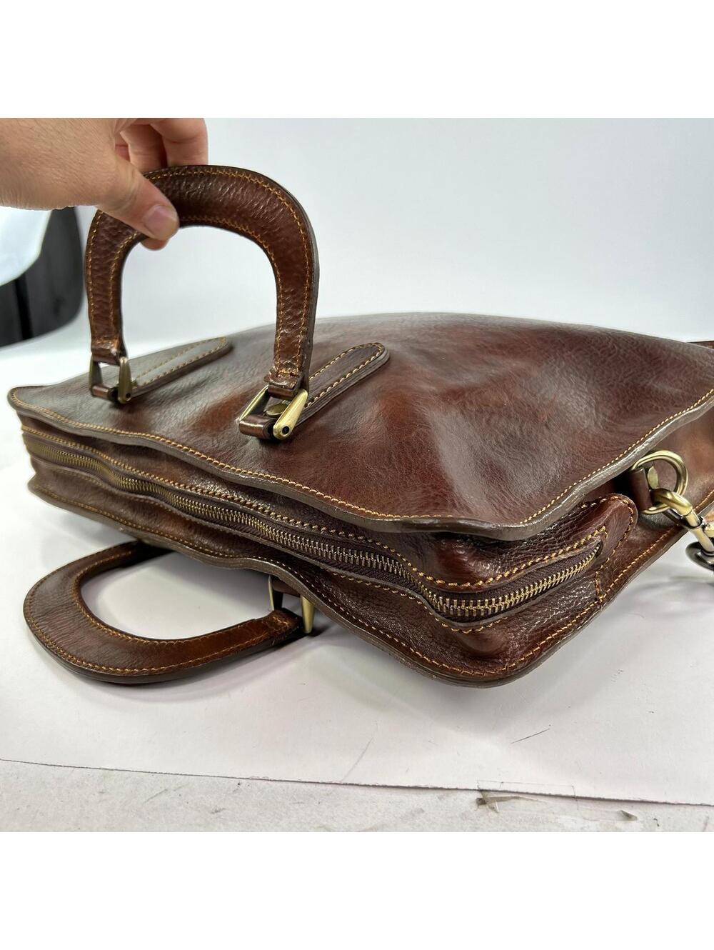 Firenze Giani Handmade Leather Briefcase Brown Made In Italy Shoulder Strap Bags - Picture 11 of 12